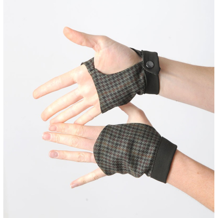 Gantelets mitaines femme vert foncé et marron à petit motif idée cadeau pour elle