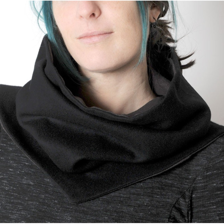 Cowl with removable Goblin Hood - Black wool