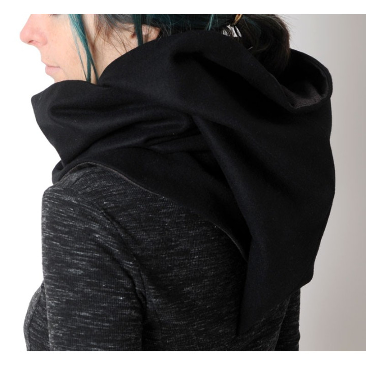 Cowl with removable Goblin Hood - Black wool