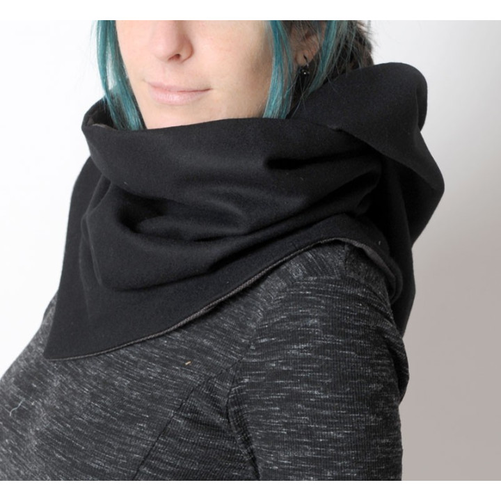 Cowl with removable Goblin Hood - Black wool