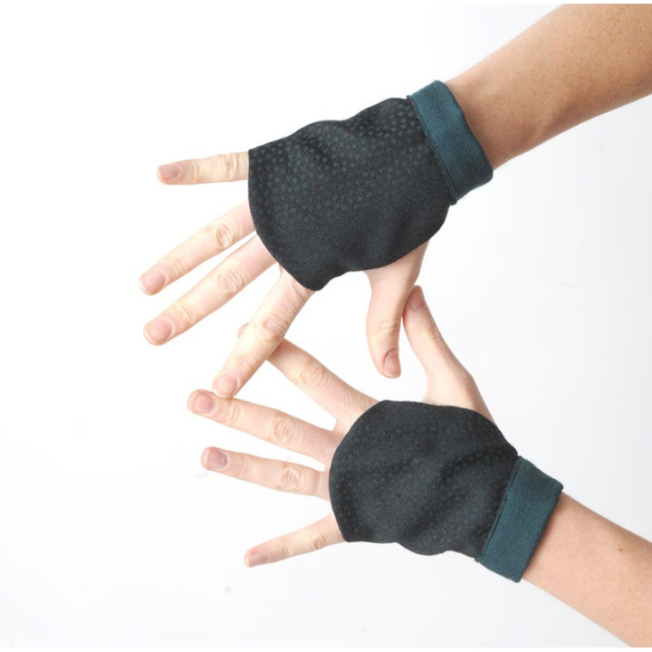 Gantelets mitaines femme lainage noir à pois verts idée cadeaux pour femme