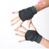 Black wool fingerless gauntlets with green dots