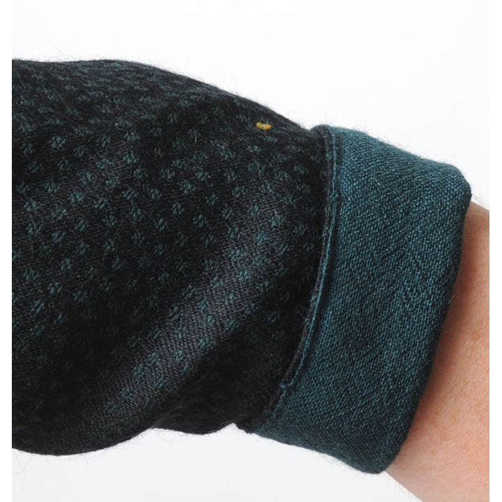 Black wool fingerless gauntlets with green dots