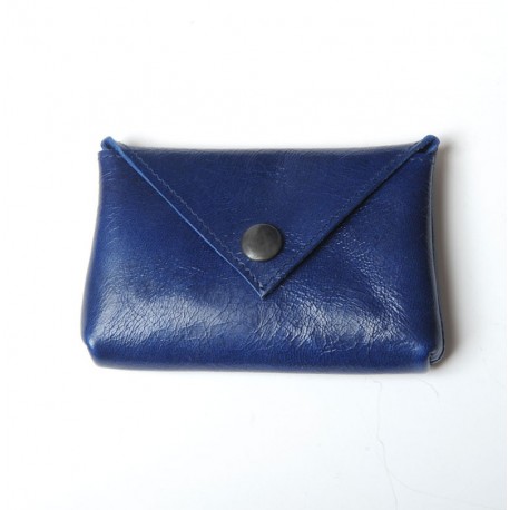 Porte-carte ou porte-monnaie en cuir bleu roi artisanale made in france