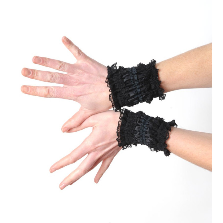 Long black cuffs with lace ruffle