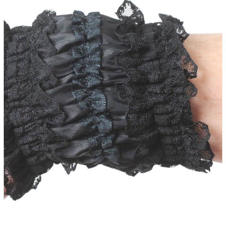 Long black cuffs with lace ruffle