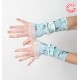 Lagoon blue and white patchwork jersey cuffs with mesh ruffles