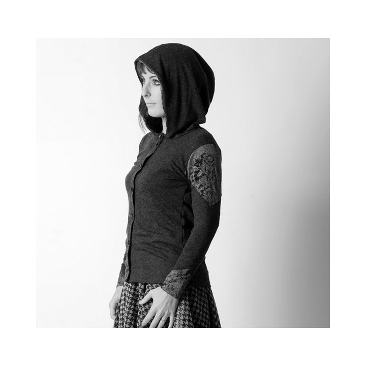 Hooded cardigan with long narrow sleeves - CUSTOM HANDMADE