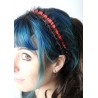 Red plaid and black lace headband in gathered ruffles