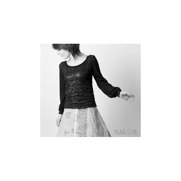 Jersey top, low back, long sleeves gathered at wrist - CUSTOM HANDMADE