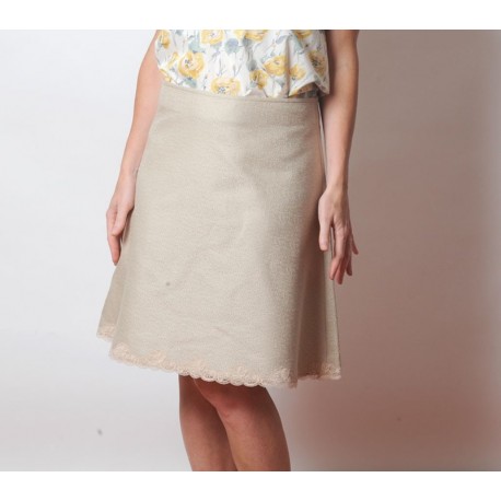 Jupe trapèze beige gaufrée, pour elle, boutique en ligne de vetements originaux pour femme