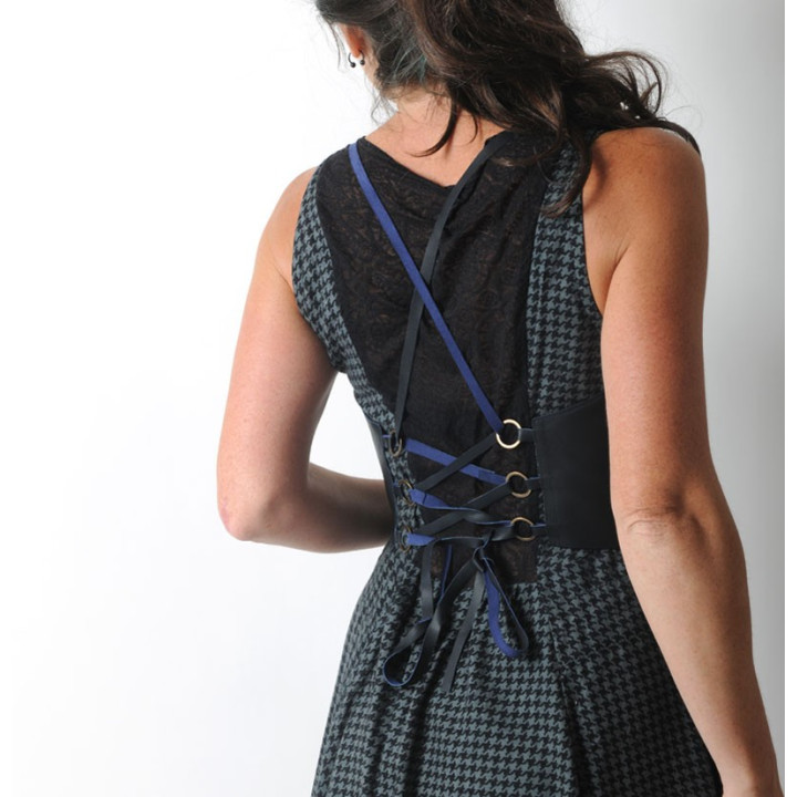 Underbust bustier in dark blue leather with lace-up