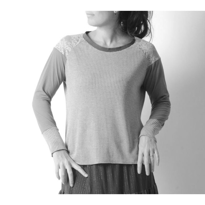 Top en patchwork de jersey, manches raglan - PERSONNALISABLE