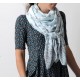 Wide bird print shawl scarf in beige and light blue
