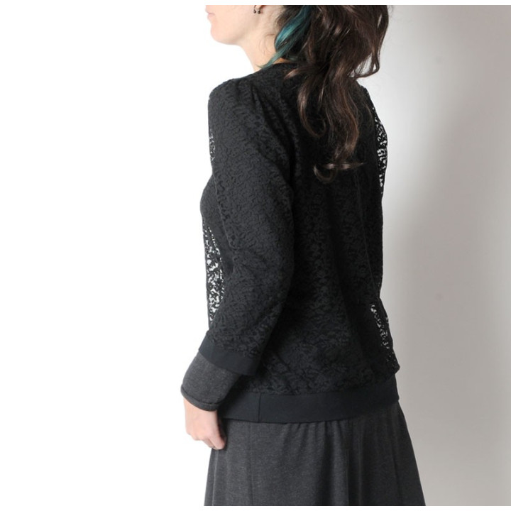 Sheer black lace sweater, 3/4 length sleeves