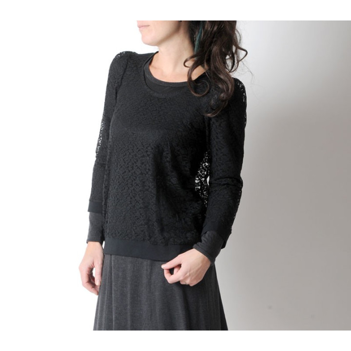 Sheer black lace sweater, 3/4 length sleeves
