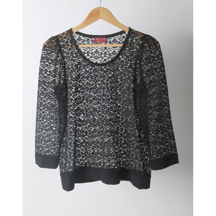 Sheer black lace sweater, 3/4 length sleeves
