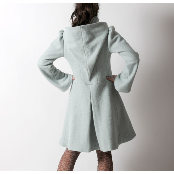 Mint green winter Pixie coat with Goblin Hood in virgin wool
