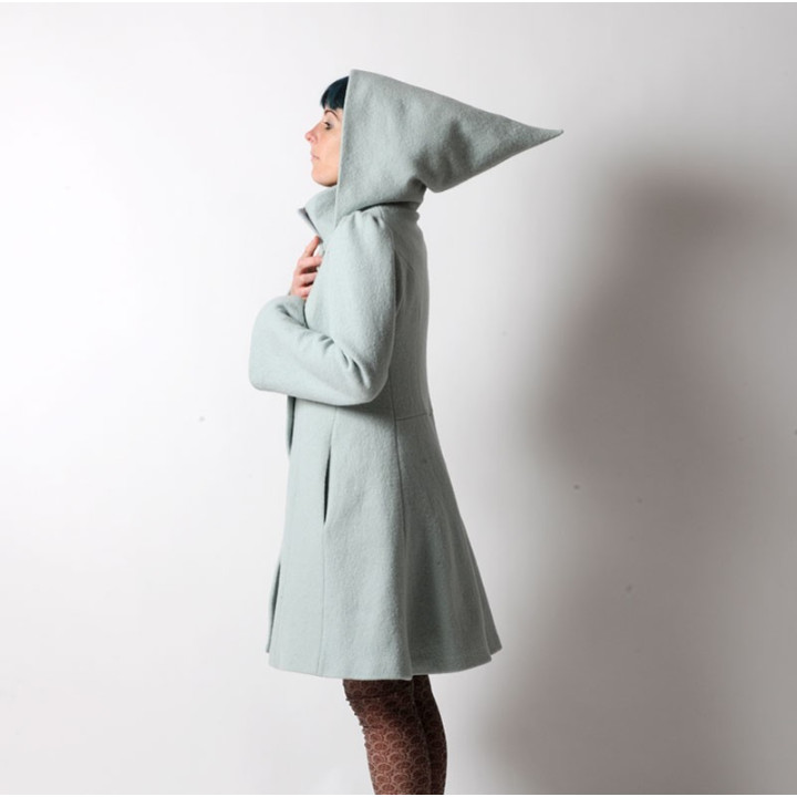 Mint green winter Pixie coat with Goblin Hood in virgin wool
