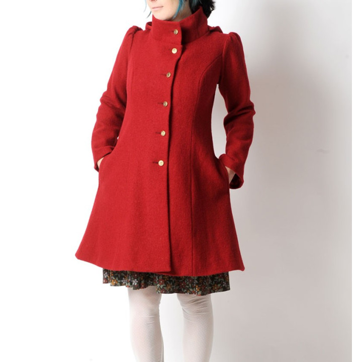 Manteau rouge d'hiver à Capuche de Lutin en laine jeune créatrice 