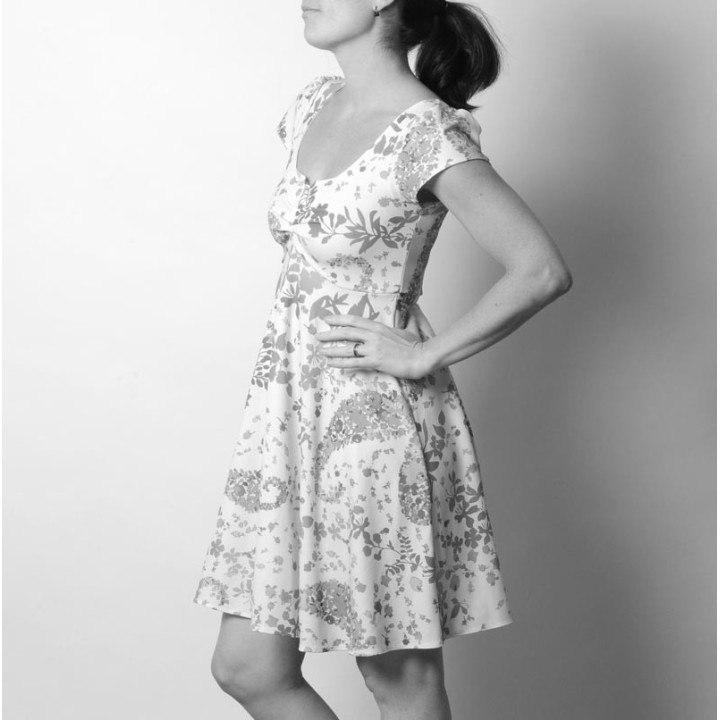 Empire waist jersey dress with pleated neckline - CUSTOM HANDMADE