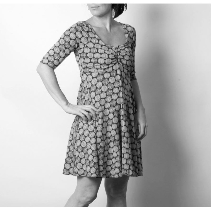 Empire waist jersey dress with pleated neckline - CUSTOM HANDMADE