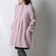 Manteau hiver artisanal long trapèze, laine rose poudré, capuche ronde fait main en france
