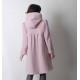 Manteau hiver artisanal et original long trapèze, laine rose poudré, capuche ronde fait main en france