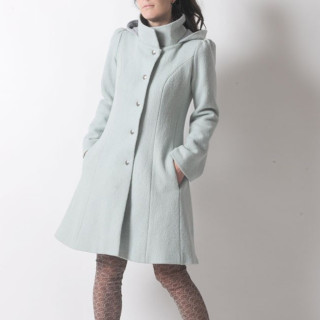 Mint green winter Pixie coat with Goblin Hood in virgin wool