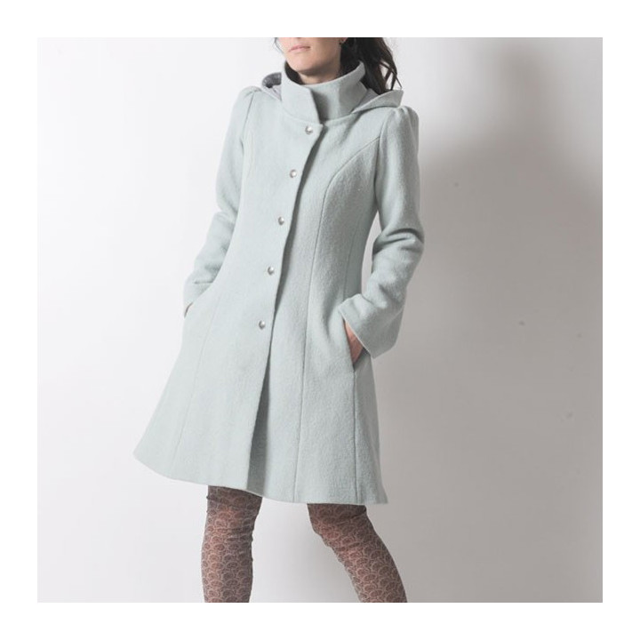 Mint green winter Pixie coat with Goblin Hood in virgin wool