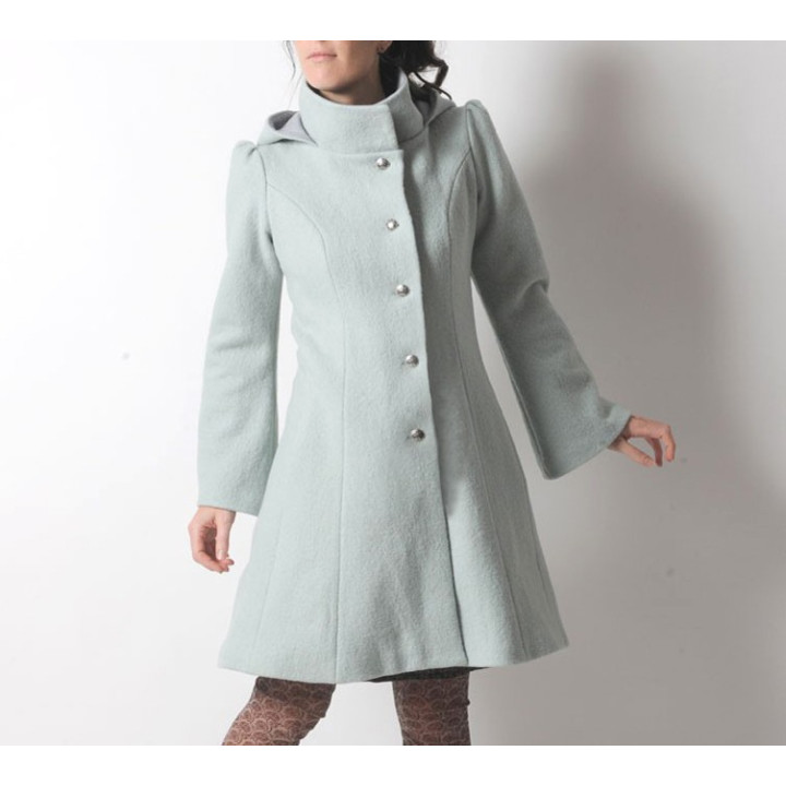 Manteau d'hiver original made in france  à Capuche de Lutin en laine vert pastel