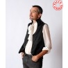 Black mens waistcoat with leather details and High collar