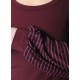 Crimson red top with long striped sleeves