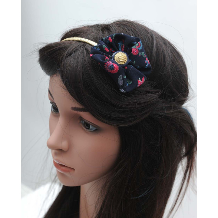 Headband artisanal doré, fleur en tissu imprimé