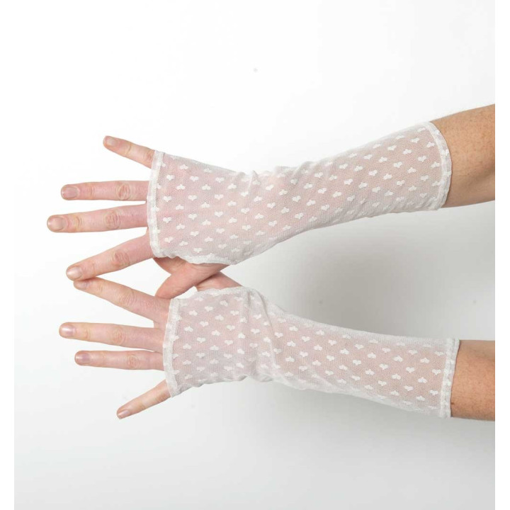 Heart patterned off-white mesh armwarmers, Wedding accessory