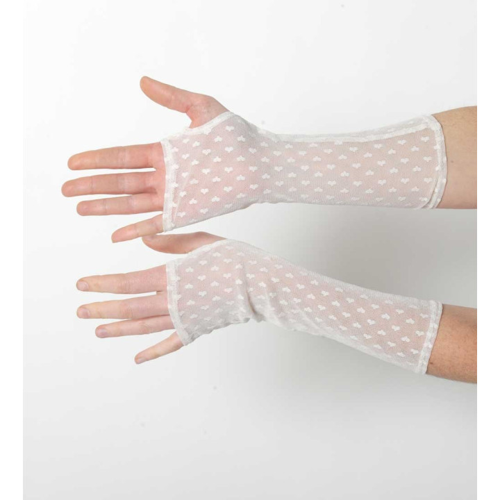 Heart patterned off-white mesh armwarmers, Wedding accessory