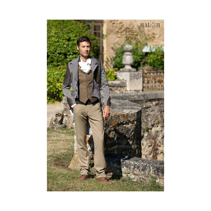 Jaquette originale homme mariage, gris et détails cuir
