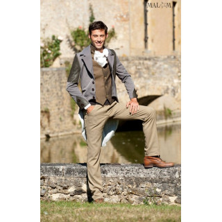 Wool and leather mens swallowtail grey jacket