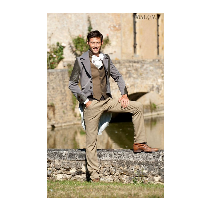 Jaquette homme mariage, gris et détails cuir idée cadeau pour homme