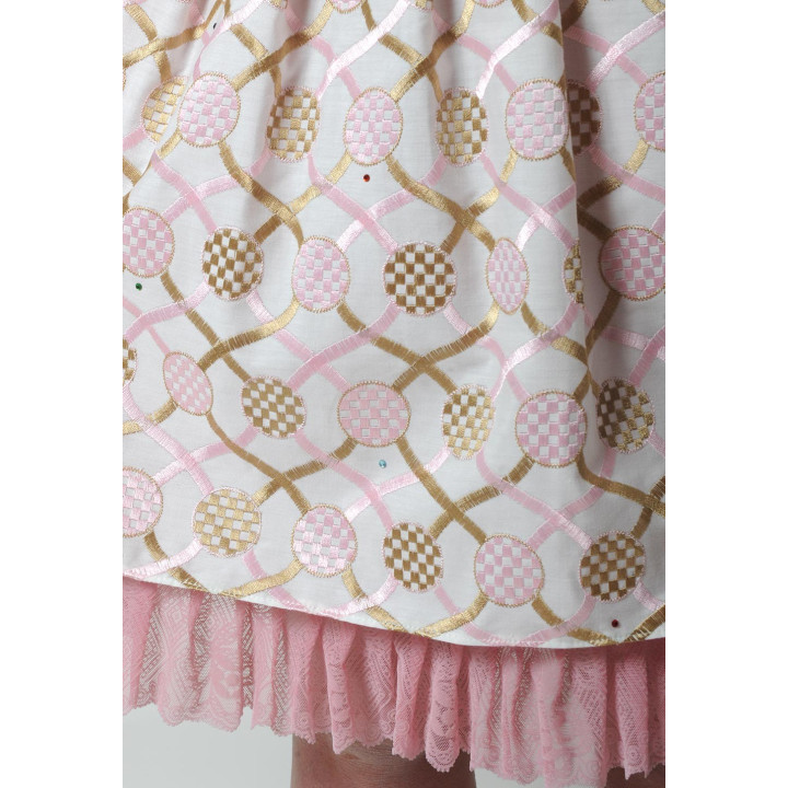 Short white, pink and golden beige pleated skirt