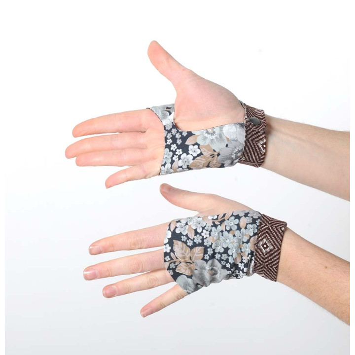 Grey and brown floral fingerless gauntlets
