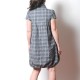 Grey checkered cotton short-sleeved bubble dress