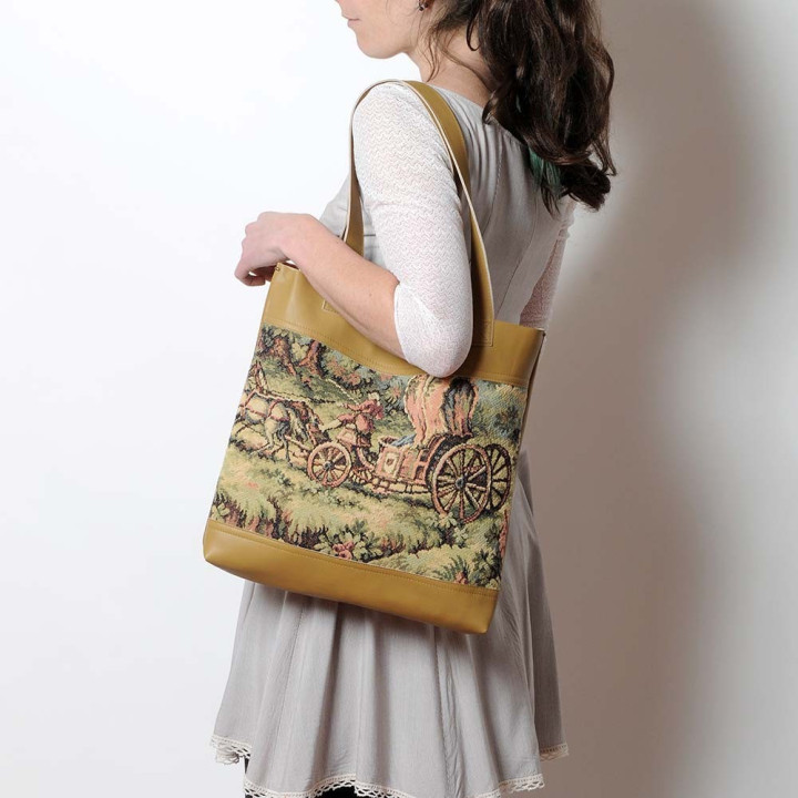 Sac shopping cabas, cuir beige mode originale fabriqué en France 