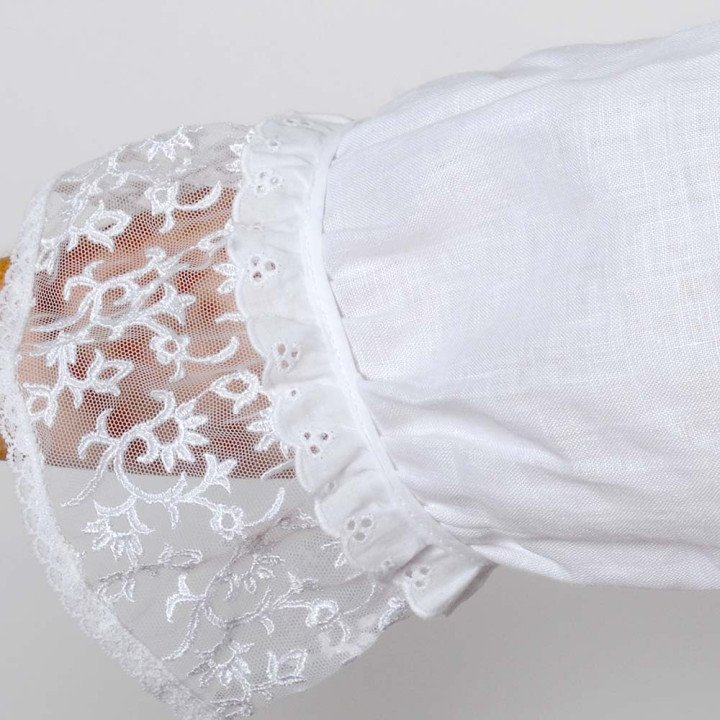White linen and raised lace women's shirt with ruffled sleeves