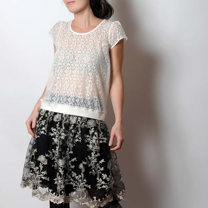 Pull transparent en dentelle écru made in France vêtement original