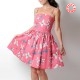 Pink cotton dress with butterfly print, straps or cap sleeves