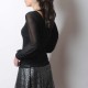 Black fitted top with long black mesh puffy sleeves