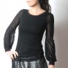 Black fitted top with long black mesh puffy sleeves