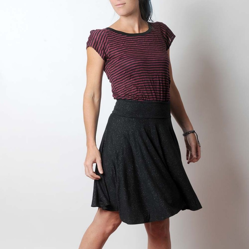 Flared sparkly black stretchy jersey skirt, Handmade clothing