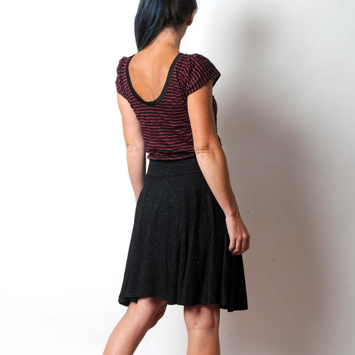Flared sparkly black stretchy jersey skirt